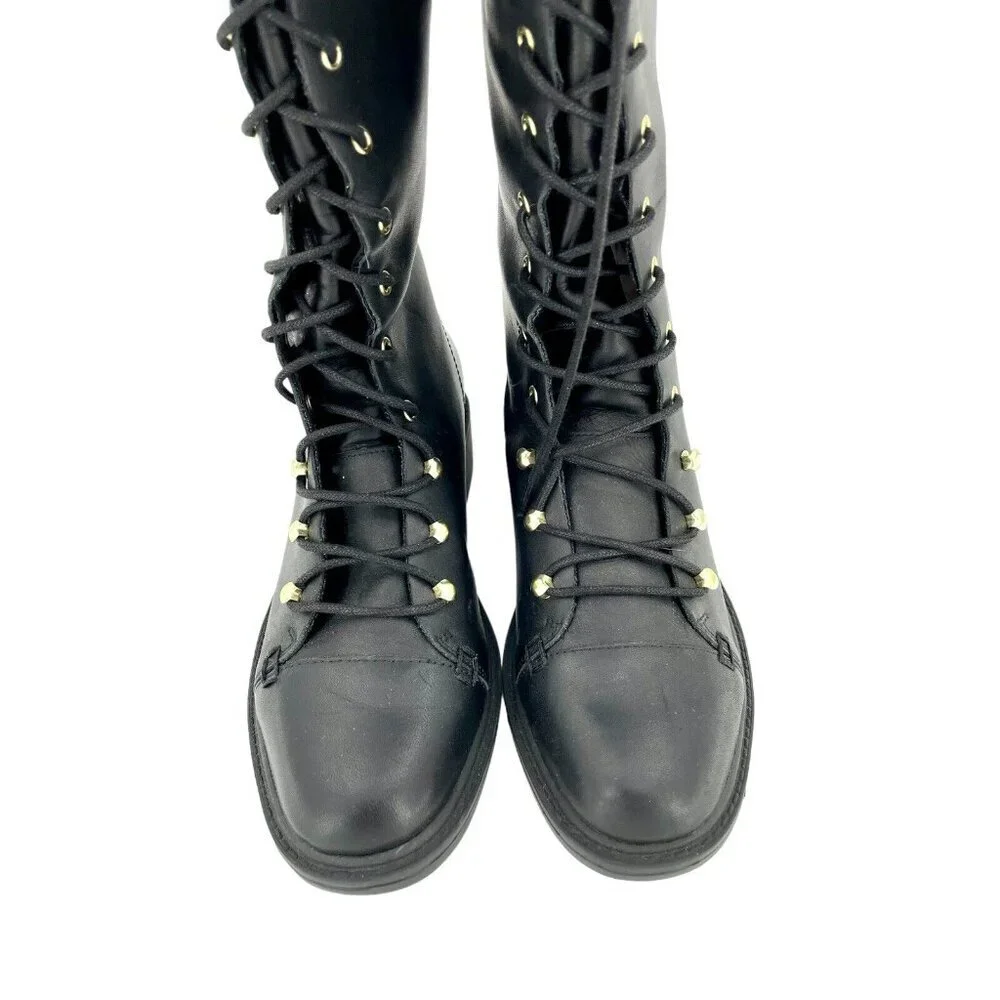 Joie Gryffin Over the Knee Boots Lace Up Buckle Black Leather  EU 36 New